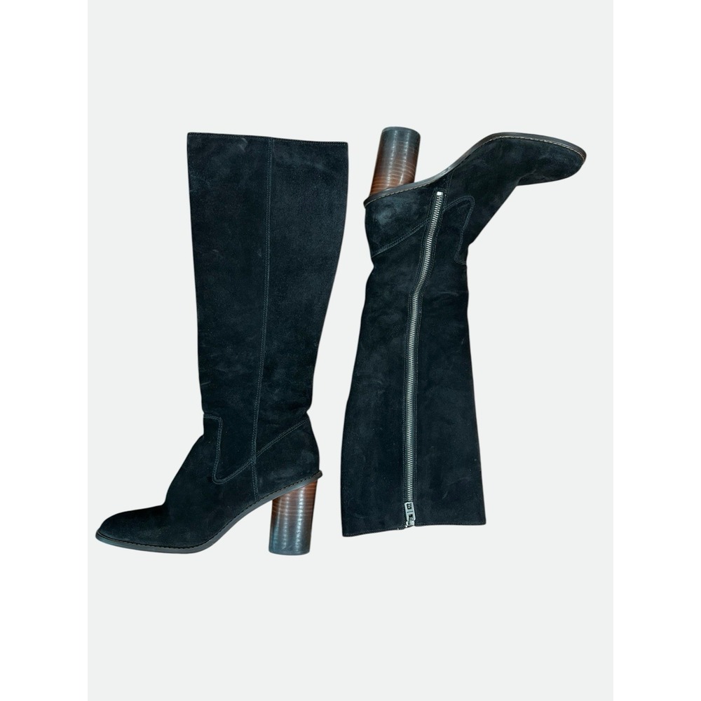 Coach Black Suede Knee High Boots Womens 9B Block Heel Tall Zip C1357 RARE‎ - Picture 3 of 13